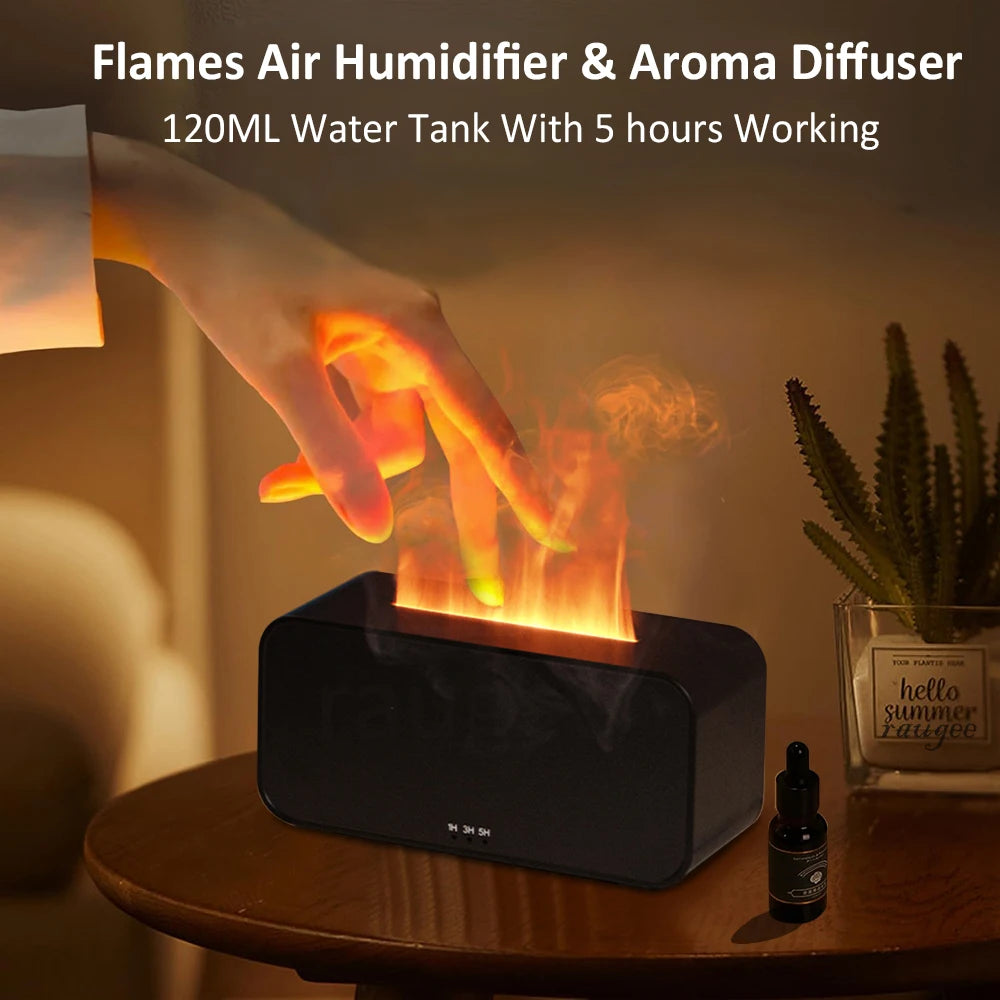 Mini Flame Aroma Diffuser Black – 7-Color Essential Oil Humidifier