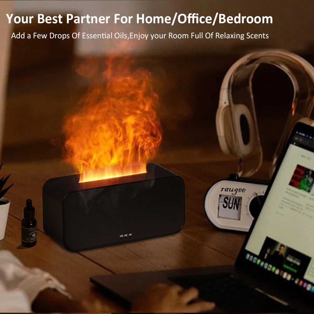 Mini Flame Aroma Diffuser Black – 7-Color Essential Oil Humidifier