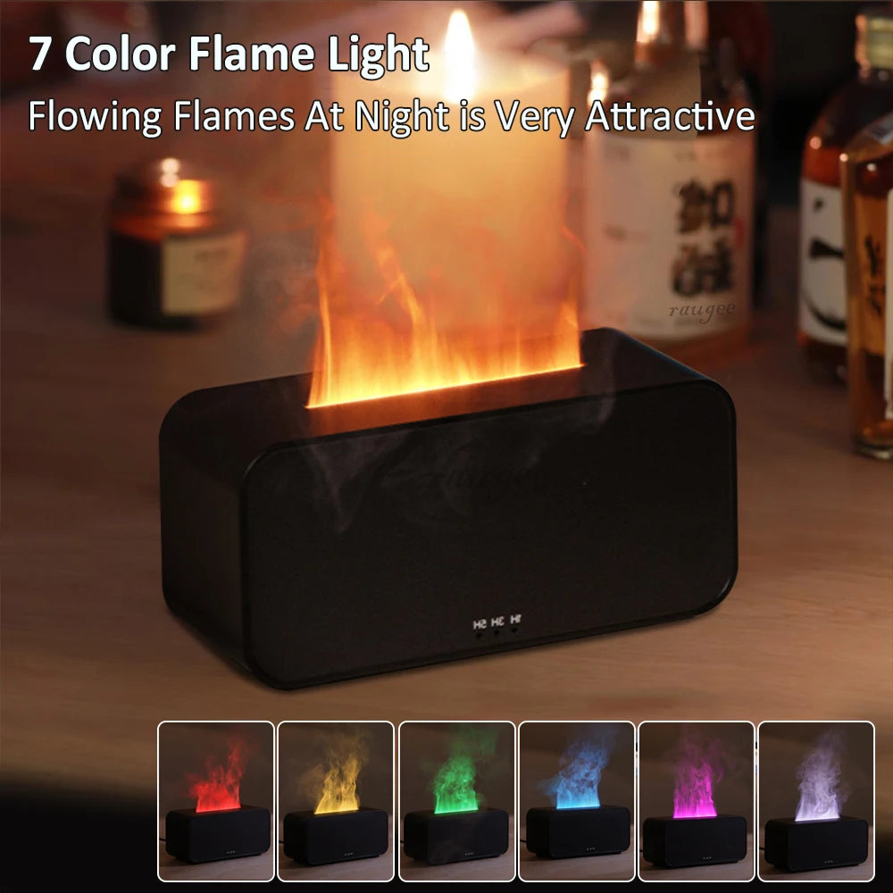 Mini Flame Aroma Diffuser Black – 7-Color Essential Oil Humidifier