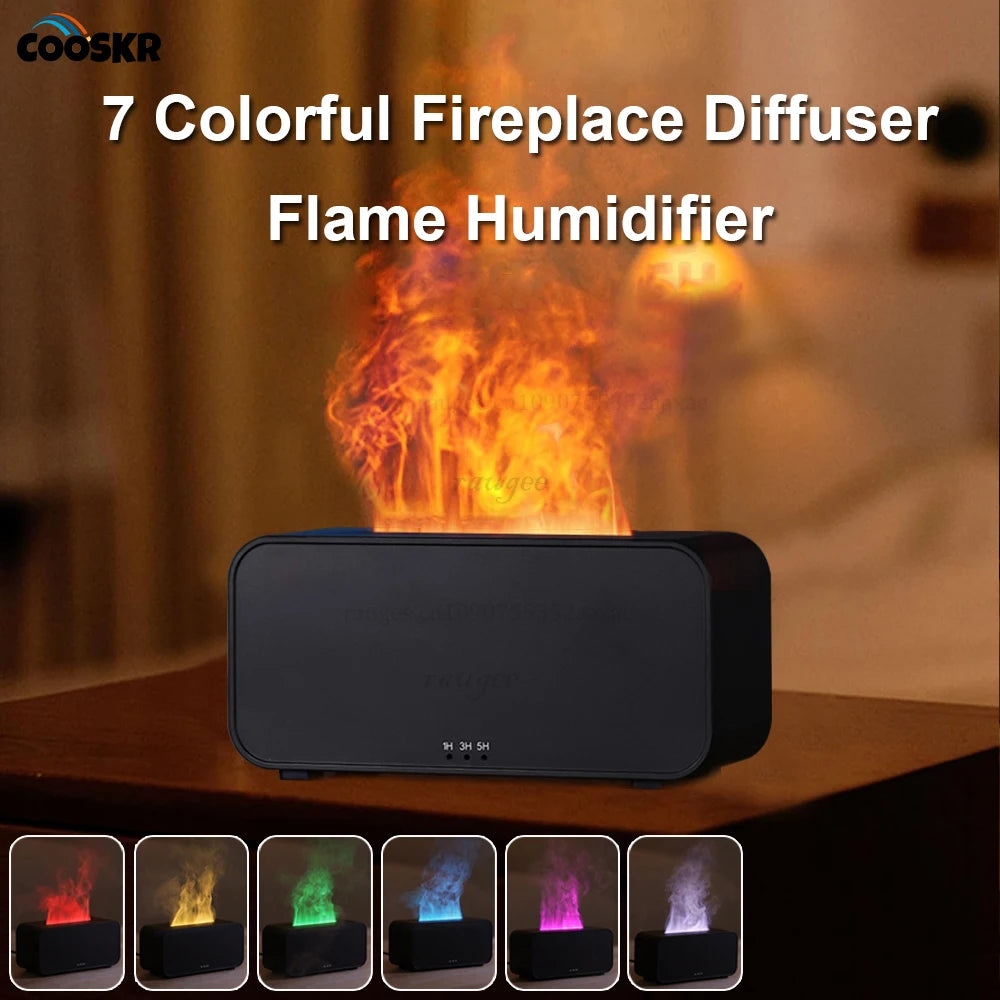 Mini Flame Aroma Diffuser Black – 7-Color Essential Oil Humidifier