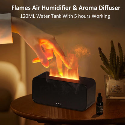 Mini Flame Aroma Diffuser Black – 7-Color Essential Oil Humidifier